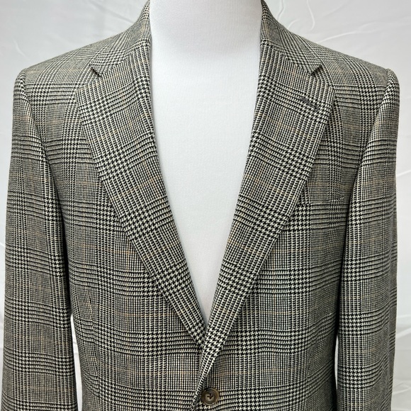 Men's Gatsby 44XL Lambswool Houndstooth Plaid Brown Tan 2-Button Blazer Jacket - Picture 2 of 12